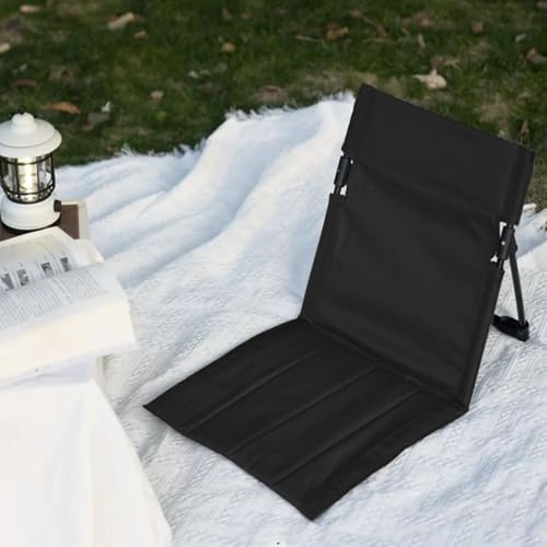 Hengrongshen Bodenstuhl Outdoor Schwarz, Strandmatte mit Rückenlehne, Strandstuhl Klappbar Leicht, Rückenlehne Strand für Camping Im Freien, Strand, Reisen, Zuhause