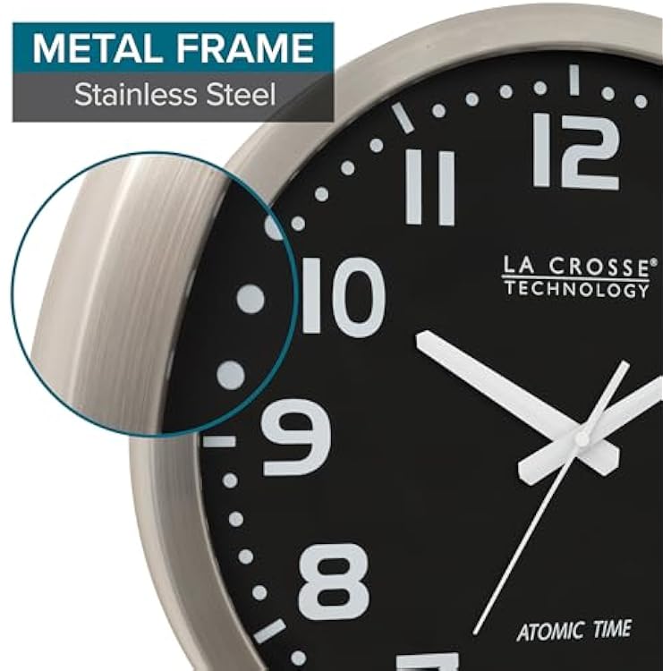 La Crosse Technology WT-3161BK 16 Inch Stainless Steel Atomic Clock, Analog, Silver