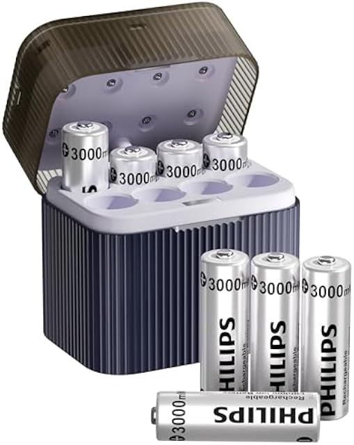PHILIPS Rechargeable 3000mWh AA Lithium Batteries 8 Pack