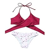 MOOSKINI Womens Padded Push-up Bikini Set Bathing Suits Two Pieces Swimsuit (L, Red)