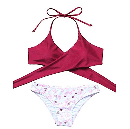 MOOSKINI Womens Padded Push-up Bikini Set Bathing Suits Two Pieces Swimsuit (L, Red)