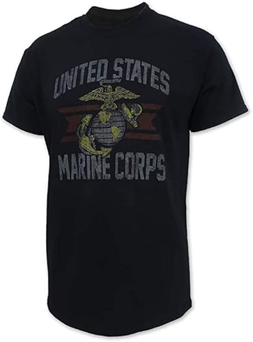 Armed Forces Gear Men's US Marines Vintage Basic Short-Sleeve T-Shirt - Licensed United States Marine Corps Shirts for Men (Black, Large), Black, Large