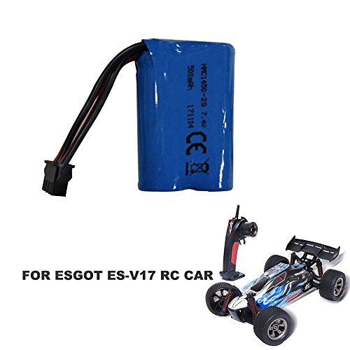 KINGBOT 7.4V 500mAh Rechargeable Battery for ESGOT ES-V17 RC Car 2.4GHz 1:12 Scale High Speed Vehicle Radio Remote Control Off-Road Truck