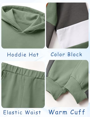 Image of Boys Clothes Long Sleeve Color-blocked Hoodie Top and Pants 2PCS Winter Sweatsuits Fall Boys Outfits 2-8 Years