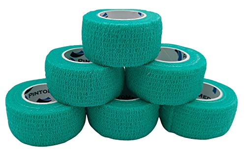 PintoMed - Venda Cohesiva - 6 x VERDE - 6 rollos x 2,5 cm x 4,5 m estirado - Vendaje autoadhesiva elástica y flexible, Cinta adhesiva, Vet Wrap, Tape, Primeros auxílios y lesiones