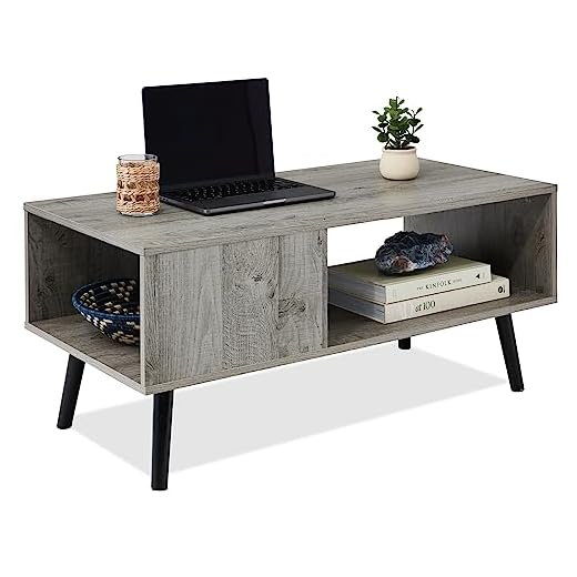 Best Choice Products Wooden Mid-Century Modern Coffee Table, Accent Furniture for Living Room, Indoor, Home Décor w/Open Storage Shelf, Wood Grain Finish - Gray