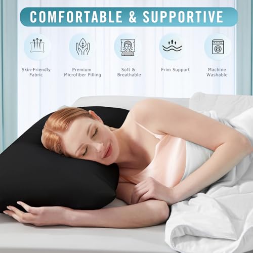 Image of Sycoodeal Standard Size Bed Pillows for Sleeping 4 Pack,Luxury Hotel Pillows,Comfortable and Supportive,Machine Washable,Suitable for Stomach,Back and Side Sleepers(Black)