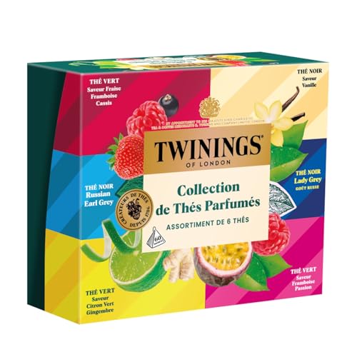 Twinings - Coffret Dégustation Thés Parfumés - 60 Sachets - Fraise Framboise Cassis, Vanille, Russian Earl Grey, Lady Grey, Citron Vert Gingembre, Framboise Passion - Idéal Cadeau et Découverte