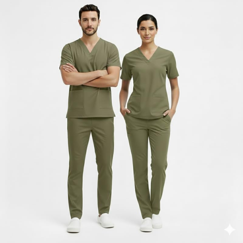 Image of TrendyUniform Unisex Regular Fit Polyester Cotton Scrub Suit for Componder| V-Neck Top and Drawstring Pant |Half Sleeves Hospital Uniform for Doctors, Nurses and Dentist, OT