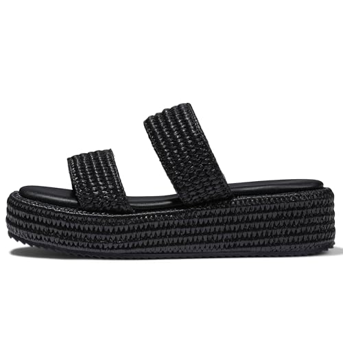 Image of Erocalli Platform Sandals Women Cute Wedge Espadrilles Slip on Summer Beach Raffia Vacation Sandal Comfortable Open Toe Dressy Shoes