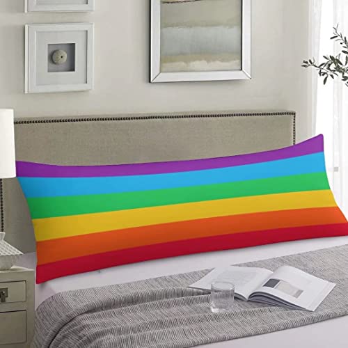 Rainbow Pride Body Pillow Cover Horizontal Rainbow Colors Stripe Lgbt Gay Pride Flag Long Pillow Case Protector With Zipper Decorative Soft Large Pillow Cases Covers Cushoned For Bed,Couch 20"X54" #TOP2