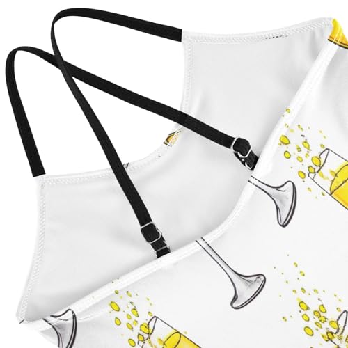 Girls Swimming Suits Beach Swimsuit 3-10 Y with Adjustable Shoulder Strap, Champagne Yellow Wine4