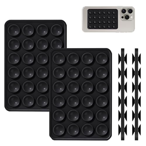 Image of 2 Pack Silicone Suction Phone Case Mount, Double Sided, Non Slip Suction Cup Phone Mount, Silicon Sticky Phone Grip for Cell Phone, Hands-Free Phone Accessories Holder for Selfies and Videos, Black