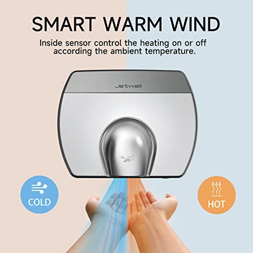 JETWELL Elegant Compact Hand Dryer For Bathrooms Commercial- High Speed Automatic Hard Wired Friendly Stainless Steel Hand Dryer- AC110V-130V Warm Wind Hand Blower JW2830