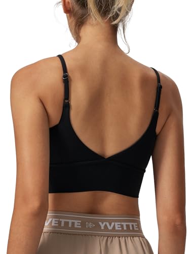 Yvette Adjustable Spaghetti Straps V Back Sports Bras for Women Light Support Padded Wireless Yoga Bra Cropped Tank Top
