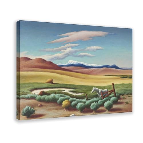 Cheval blanc par Thomas Hart Benton : impression régionaliste américaine sur toile de 61 cm