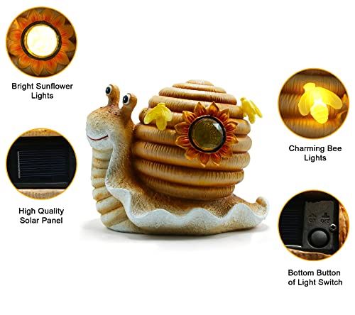 Jeeyee Solar Snail Statue,Snail Garden Decor, Resin Art Sculpture Decor With Led Bee Light And Led Sunflower Light, Outdoor Garden Decoration Lighting For Patio, Lawn, Flowerbed, Deck, Doorsteps #TOP3