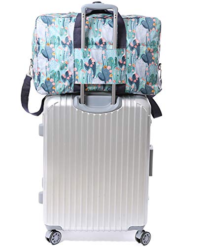 Foldable Large Travel Duffle Bag Waterproof Cute Overnight Carryon Weekender Bag for Women Girl(Cactus)