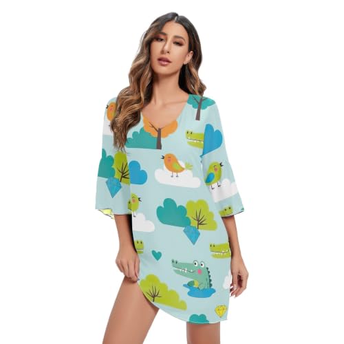 Robe d'été bleue motif alligators idéale pour les vacances à la mer