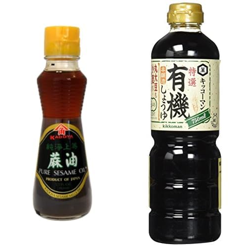 Kadoya Pure Sesame Oil 5.5 oz and Kikkoman Organic Soy Sauce 25.40 fl oz Bundle - Japanese Cooking Essentials