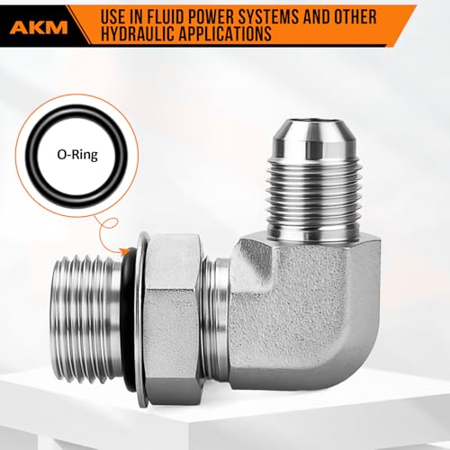 Image of 90 Elbow Straight Hydraulic Hose Adapter Fittings, 6801-06-08 3 /8 inch Male JIC (9 /16 inch-18 thread) x 1 /2 inch Male ORB (3 /4 inch-16 thread) Connectors x 5 pack