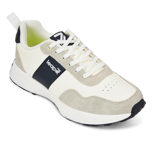 Image of Liberty Leap7x FRONX-2E Men's Casual Lacing Sneakers, Beige and Blue | Suitable for Walking Travel, College, Office | Comfortable Lace-Up Casual Shoes | Lightweight Stylish Fashion Footwear for Men