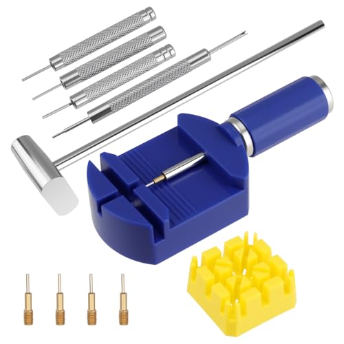 NIRJIK Kit Outil Réparation Bracelet Montre, Outil pour Raccourcir Bracelets de Montre, Chasse-Goupille et Kit d’Horloger Multifonction avec Tiges de...