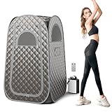 Giantex Portable Sauna, Full Body Steam Sauna w/ 3L Steam Box, Remote Control, Wood Foot Roller & Foldable Chair, Pop-Up Sauna Box for Single Person, Lightweight Personal Sauna Tent for Home (Gray)