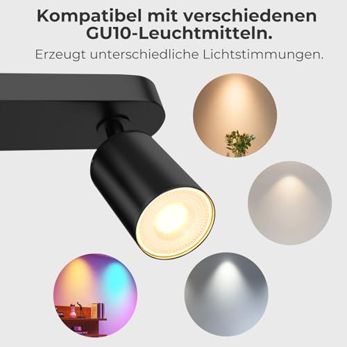 JVURICE Deckenlampe Flur Küche Schlafzimmer, 360° Drehbar & 90° Neigbar Deckenspot GU10, 100W Max, Metall Aluminium… – Ansicht 4