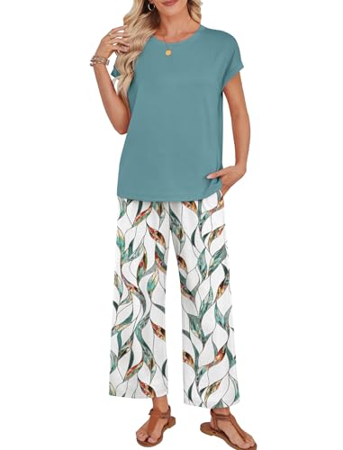 Image of WIHOLL Two Piece Sets for Women Summer Spring Outfits Lounge Sets Beach Vacation Clothes Airport Travel Matching Clothing
