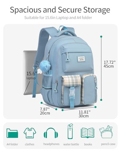 Image of Backpack for Girls, 15.6in Laptop School Bag Kids Elementary Middle High College Students Large Bookbags for Teens Mochilas Escolares para Ninas, Blue