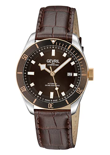 Gevril 48603-5 Men's Yorkville Swiss Automatic Watch, Genuine Leather Italian Brown Strap with Tang Buckle
