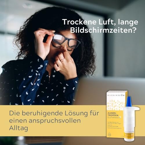 MAGNIVISION Augentropfen Euphrasia+ 10 ml, Augentropfen gegen trockene und rote Augen, Augenpflege mit Hyaluron und Euphrasia, boratfrei und ohne Konservierungsstoffe, Made in Europe