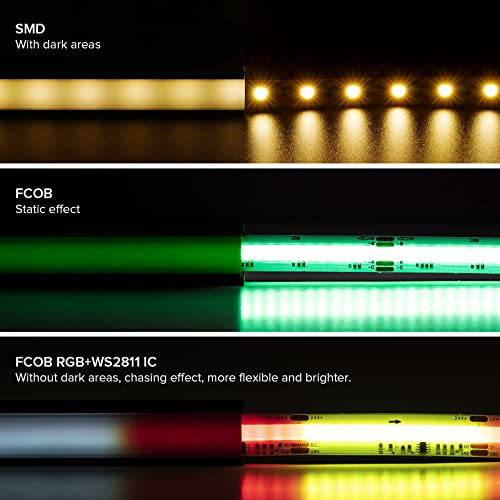 Image of SEZO WS2811 IC RGB COB LED Strip Addressable 720LEDs /M DC24V 12mm Width 9.8FT Chasing Color High Density CRI 90+ IP30 FCOB RGB LED Tape for Home Decor DIY (No Adapter & Controller)