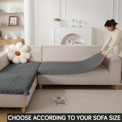 Image of HOKIPO Polyester Quilted Waterproof Sofa Cover Mats For 1 /2 /3 Seater Sofa And L Shape. Make Your Own Sofa Cover Set, Mat Length 81(D) X 60(L) Cm, Anchor Grey (Ar-4963-W5)