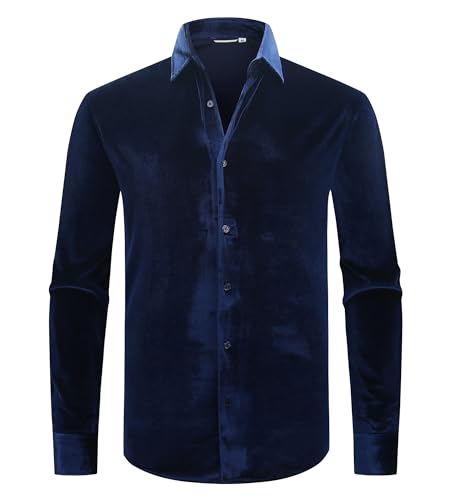 Alex Vando Mens Velvet Shirts Regular Fit Long Sleeve Soft Stretch Casual Button Down Shirt