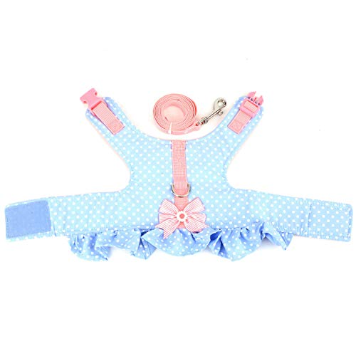 Zunea No Pull Small Dog Girl Harness Dress Escape Proof Cat Kitten Vest Harness Leash Set Step-In Soft Cotton Padded Polka Dot Jacket Chihuahua Puppy Clothes With Cute Bow For Walking Blue Xs #TOP3