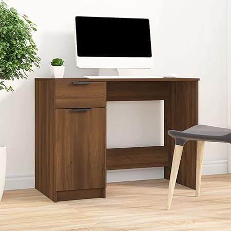 Image of Lakdi The Furniture Home and Office Computer Desk with 1 Door 1 Drawer and Storage, Taptop Table & Writing Desk Brown Oak in Pre-Laminated Particle Board - 121534270