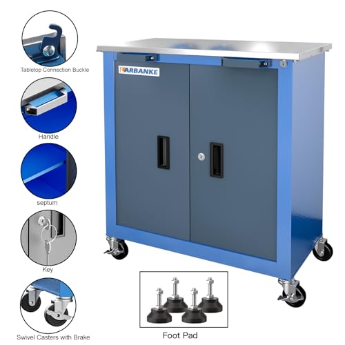 Image of 5 Drawer&2 Door Rolling Tool Chest Conbination,Stainless Steel Top | 360 Wheels and Padded Feet, Locks&Keys,Unique Link Buckle, for Home, Garage and Office