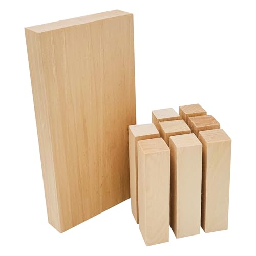 Edpas Schnitzholz Linde – 9-teiliges Schnitzset Linden Brett & 8 Holzblöcke - weiches Lindenholz zum Schnitzen - Schnitzset Holz Rohlinge zum Drechseln und Holz schnitzen - Schnitzholz für Kinder