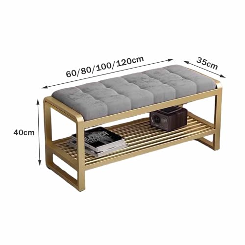 Banc à chaussures entrée velours bleu petit espace 60 cm