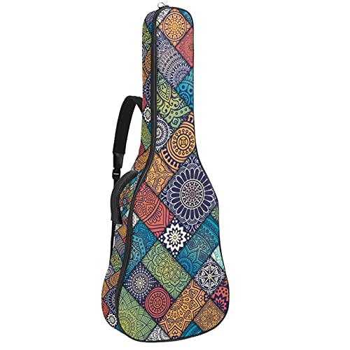 Housse guitare électrique et acoustique à motif floral ethnique avec double bandoulière