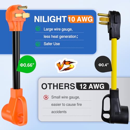 Image of Nilight EV Charger Adapter Cord 50 Amp to 50Amp 4 Prong Pure Copper 250V Welder Outlet Plug Conversion Heavy Duty 10 Gauge Wire 6-50P 14-50R 50M /50F