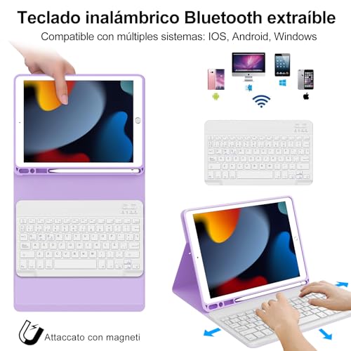 Teclado para iPad 10.2 bluetooth inalámbrico con funda protectora morada Ñ 3