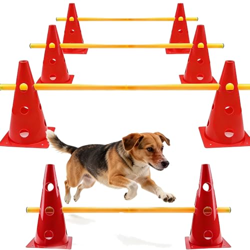 Shengruili Agility Set Hunde,Steckhürdenset Hund,Hund Hürden,Kinder Agility Hürden Hindernisse für Pferde Hundeparcours Kegel Einstellbare Trainingshürden 23cm Höhe- Stangen 100cm Lang