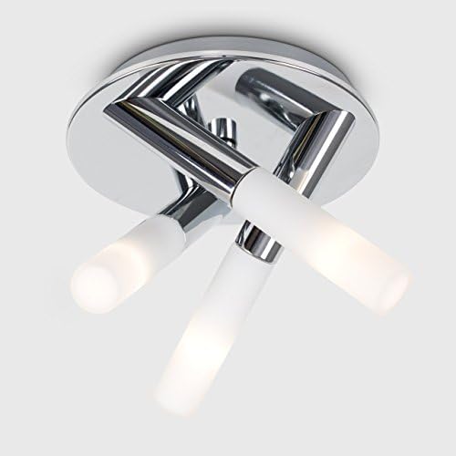 MiniSun Modern IP44 Rated 3 Way Cross Over Polished Chrome Flush Ceiling Light Fitting with Frosted Glass Shades - Complete with 3w LED G9 Bulbs [6500K Cool White]