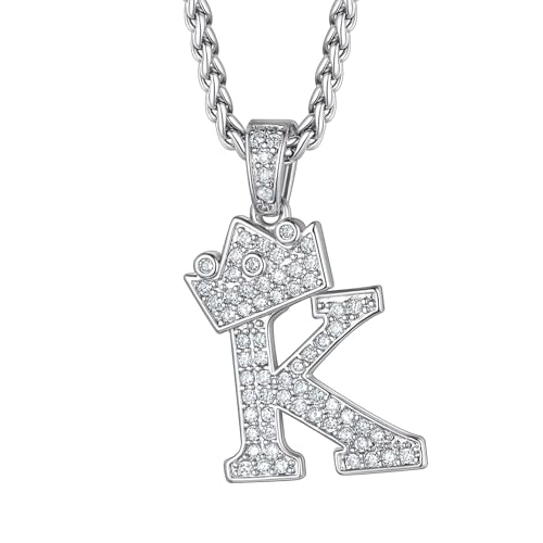 Richsteel Silver Crown Initial A-Z Necklace, Cubic Zirconia Letter Pendant with 22