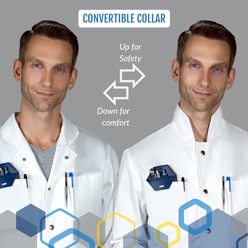 Image of The Lab Coat Project - 100% Cotton Chemistry Men's 6-Pocket Long, Fitted with Snaps, Cuffed Sleeves, Howie Collar, & Belt