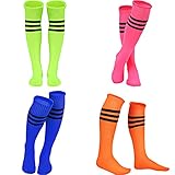 SATINIOR 4 Pair Colorful Striped Knee Socks High Witch Knee Socks High Socks for Women Girls, Pink,...