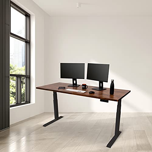 Image of Stand Up Desk Store Solid Wood Top Electric Adjustable Height Standing Desk with Programmable Memory (Black Frame /Solid Walnut Top, 71 inch Wide)